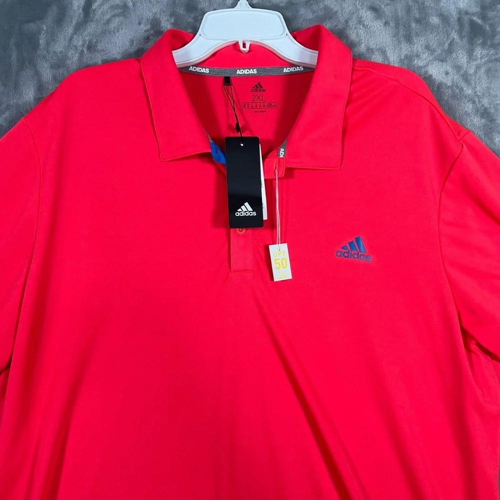 Adidas ADV Novely Golf Polo Shirt Mens 2XL New Pink Red UPF 50 Stretch